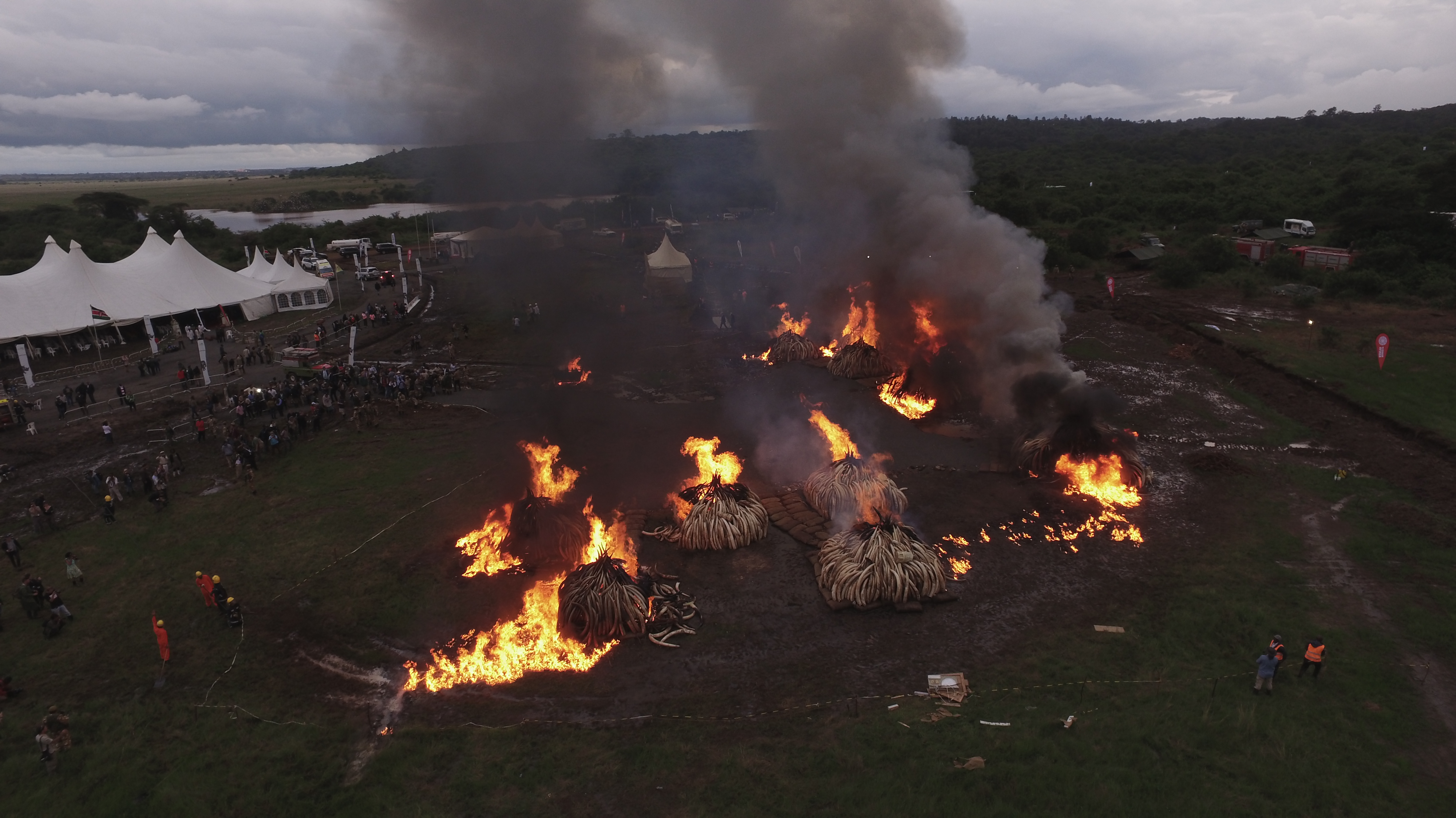 Aerial of the Kenya Wildlife Service ivory burn event