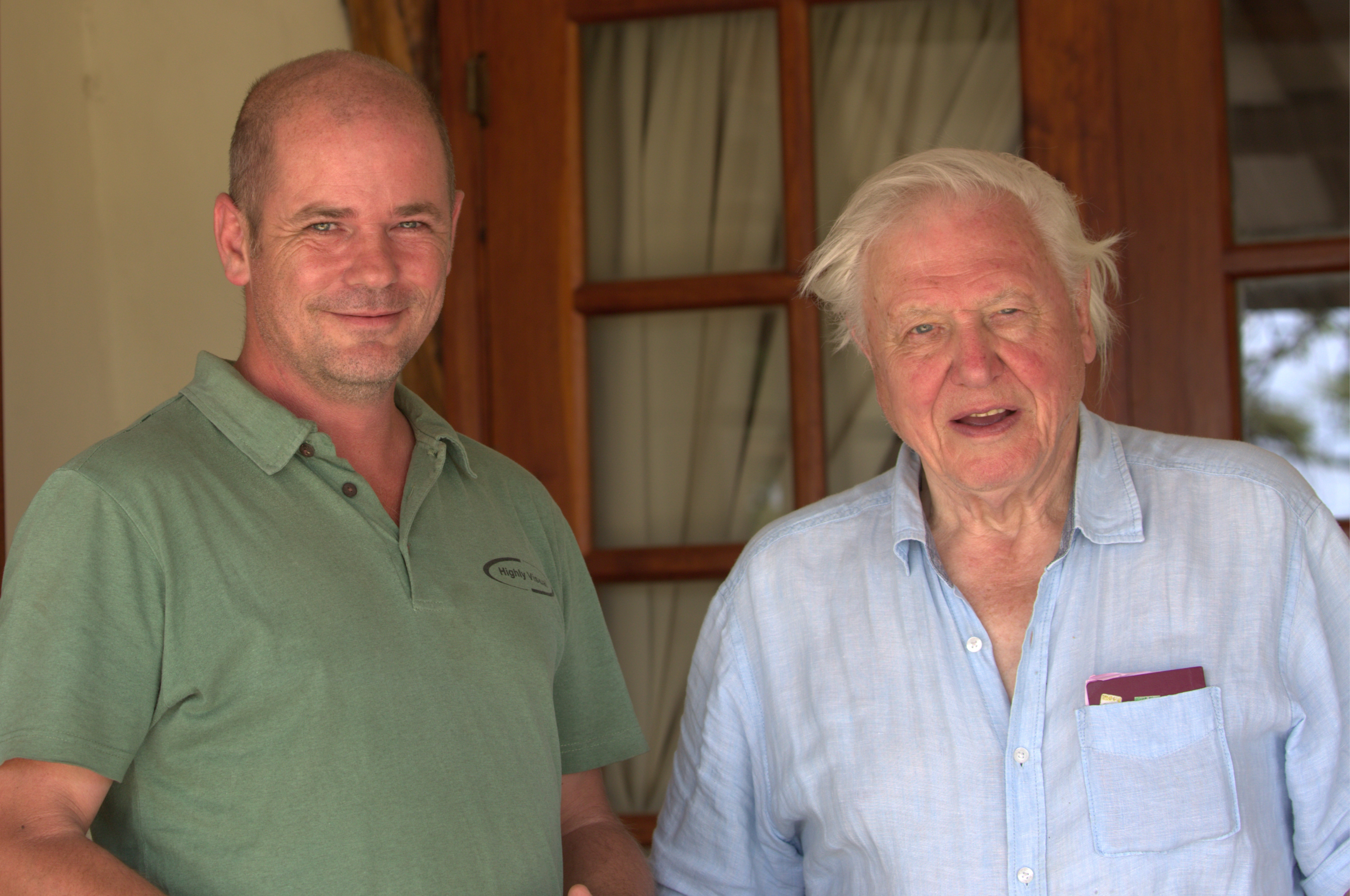 Barny Trevelyan-Johnson with Sir David Attenborough during production